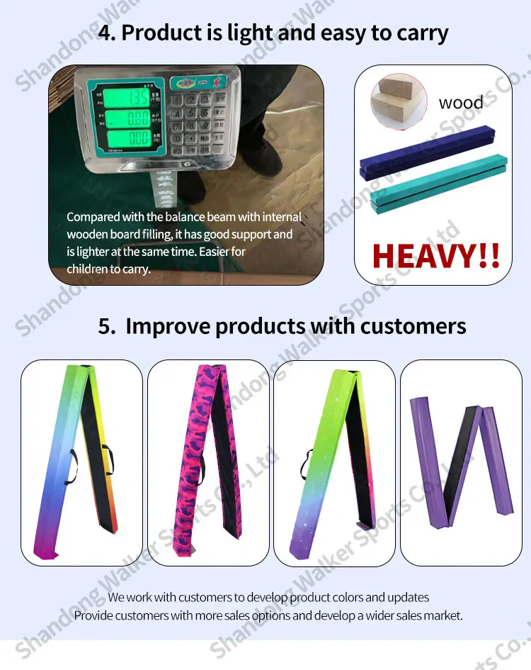 2.4m (8ft) portable gymnastics beam equipment blue pvc folding balance beam for training