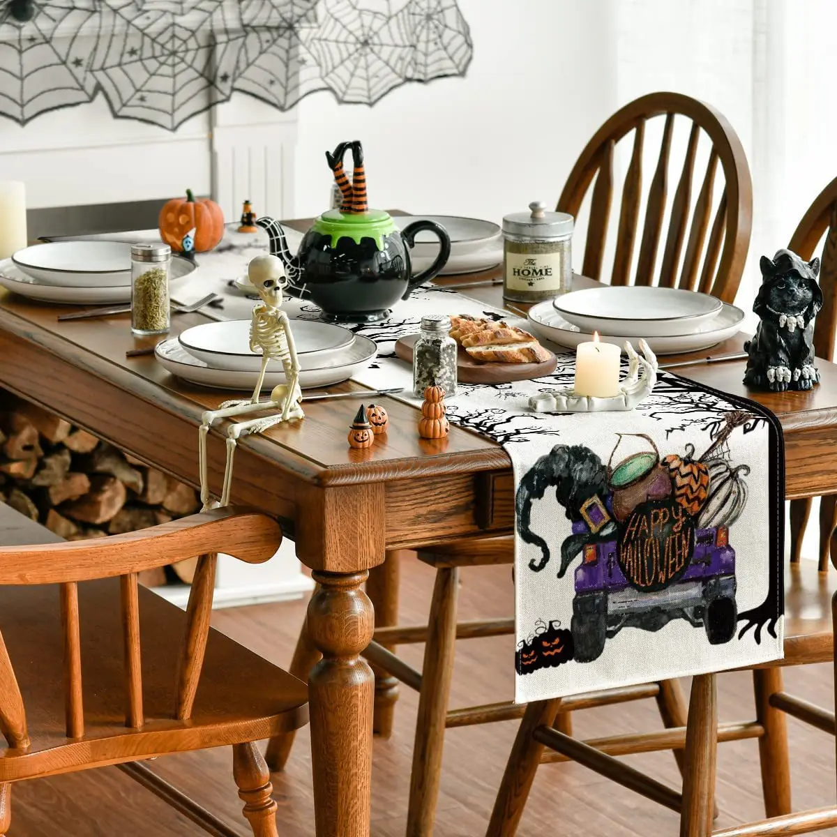 Halloween Fall Easter Table Flower Runner Kitchen Decorative Polyester Felt Rose Cotton Burgundy Custom Rattan Black and White