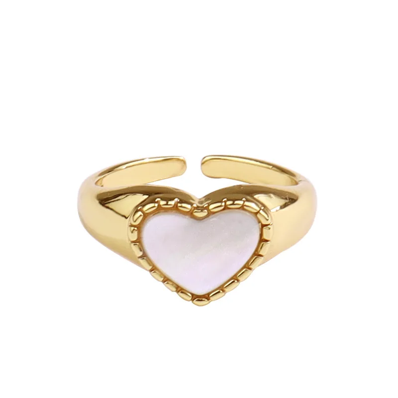 Factory Supply Cute Love White Shell Trendy White Mother Of Pearl Opal Heart Rings For Girls