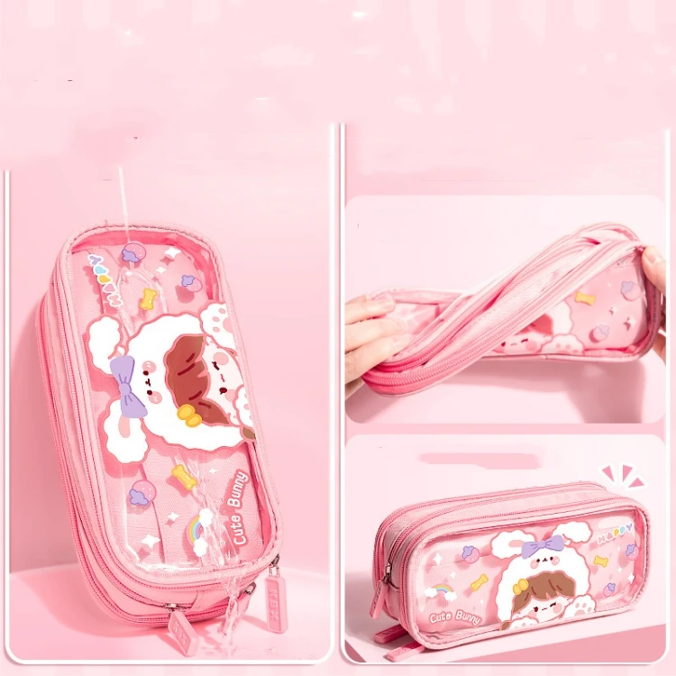 MAIMAI Student Only Transparent Pencil Case Canvas Cartoon Cute Stationery Pencil Box Canvas Good-looking Large Capacity