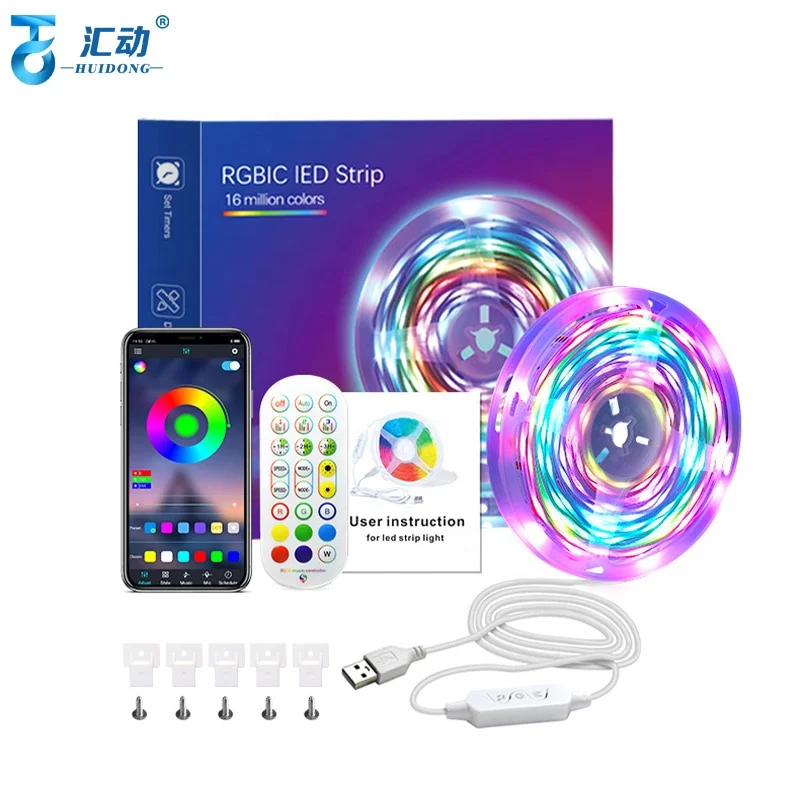 Color 12v dimmable indoor outdoor bedroom backlight cob rgb smart led strip lights wifi Alexa Tuya Multicolor smart light strips