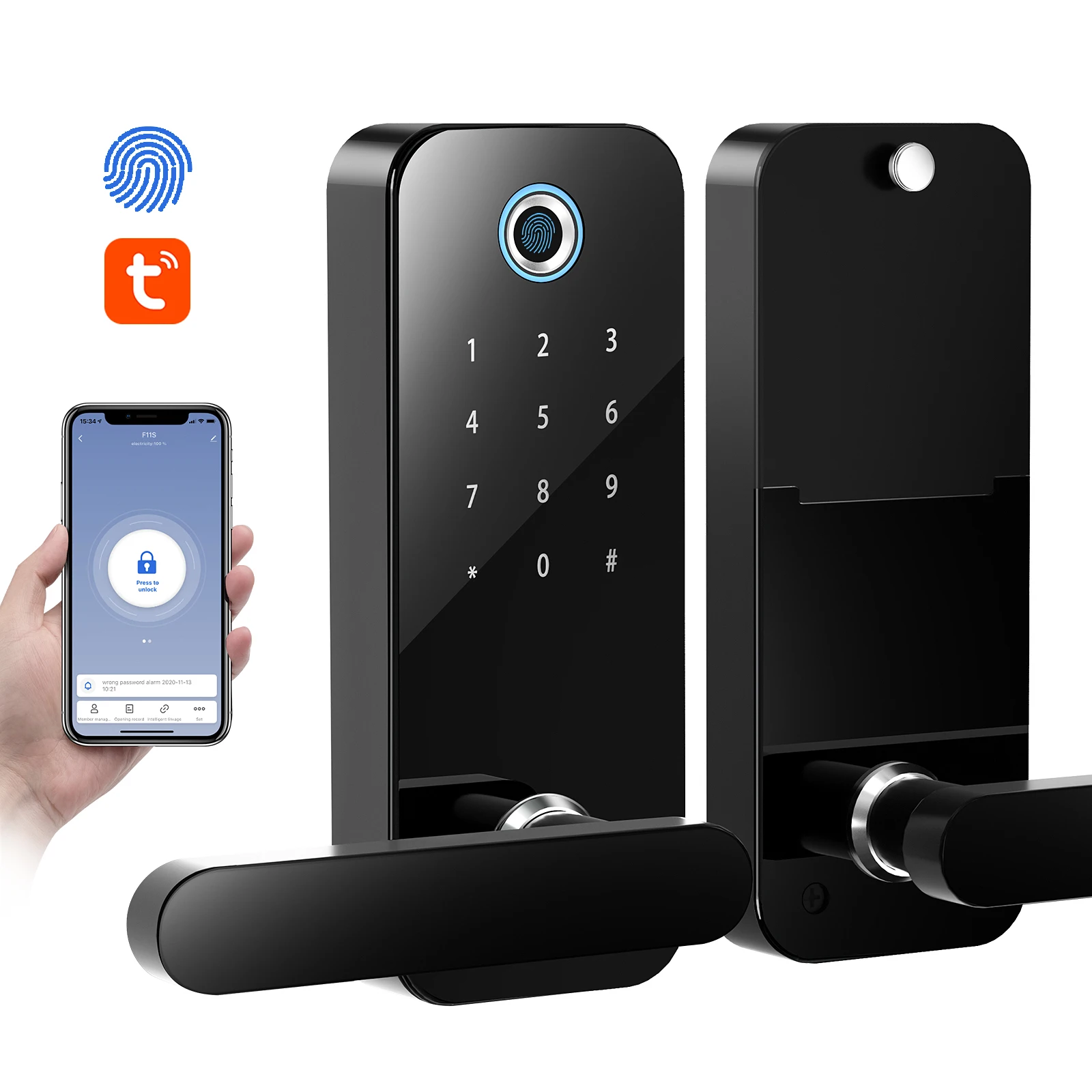 Smart Tuya APP Security Fingerprint Home Outdoor Gate Card Code Door Lock