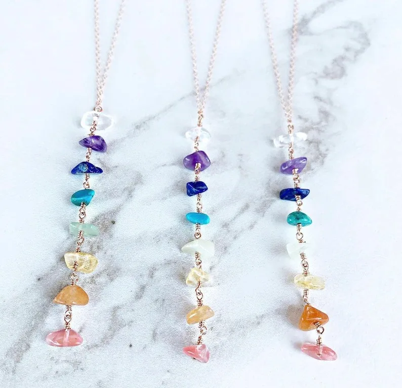 Религиозные украшения Ожерелье Из Натурального Кристалла 7 чакр радужные Кристаллы из нержавеющей стали ожерелья с исцеляющими камнями