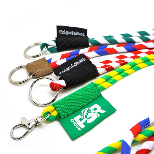 Customized Round Cord Jacquard Embroidery Woven Label Polyester Neck Strap Lanyard with Safety Breakaway Clip