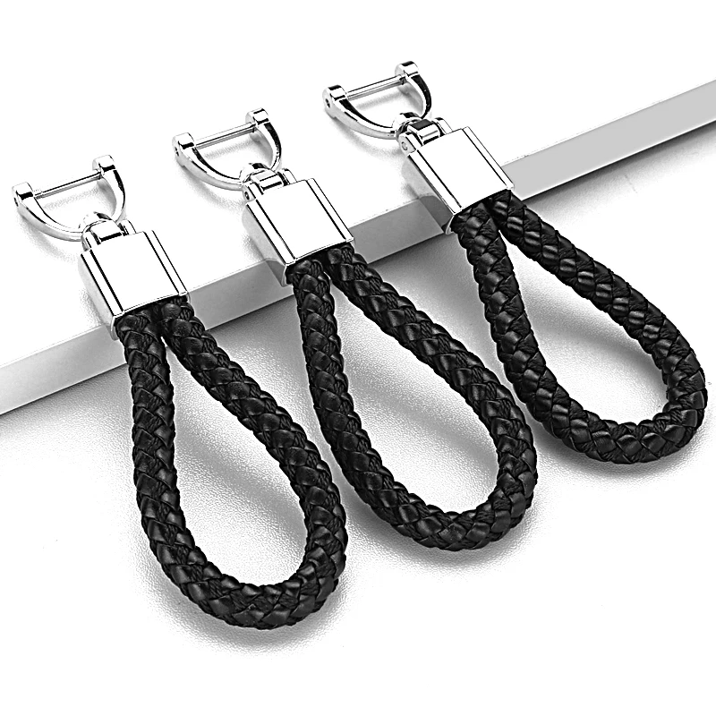 Hand-woven leather Car Key Chain Bag Leather Car Key Holder Keyring Zipper Case for Auto Remote Key Fob Cover Men Women