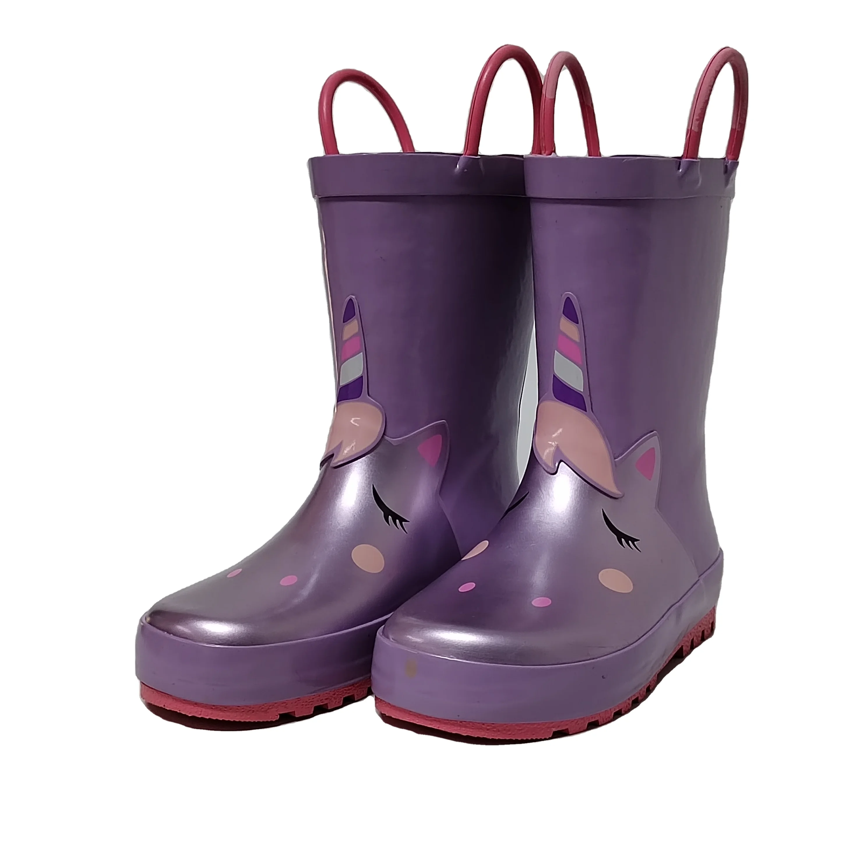 unicorn printed pink lining waterproof rubber rain boots for children