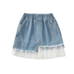 Lace 3D Skirt For 4 - 16 Yrs Teenage Girls 2020 New Summer Kids Clothes Fashion School Big Girl Denim Spring Simple Skirt