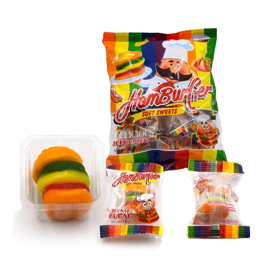wholesale custom private label halal burger shape jelly gummy candy