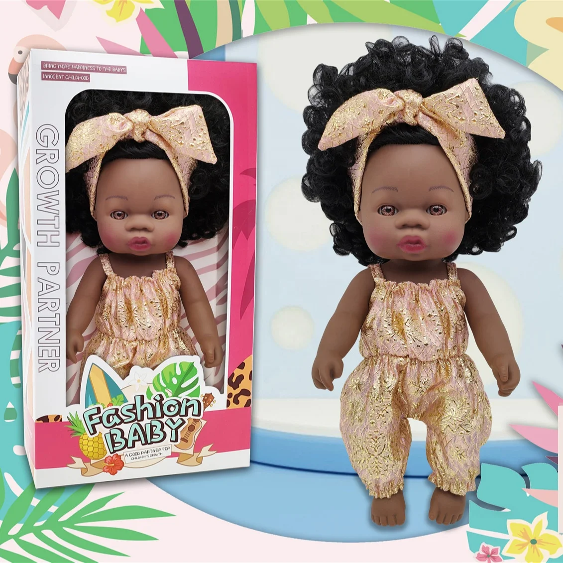 Realistic African American Baby Dolls Lifelike Girl 14 Inch vinyl black doll with Feeding Kit & Gift Box Best Birthday Set