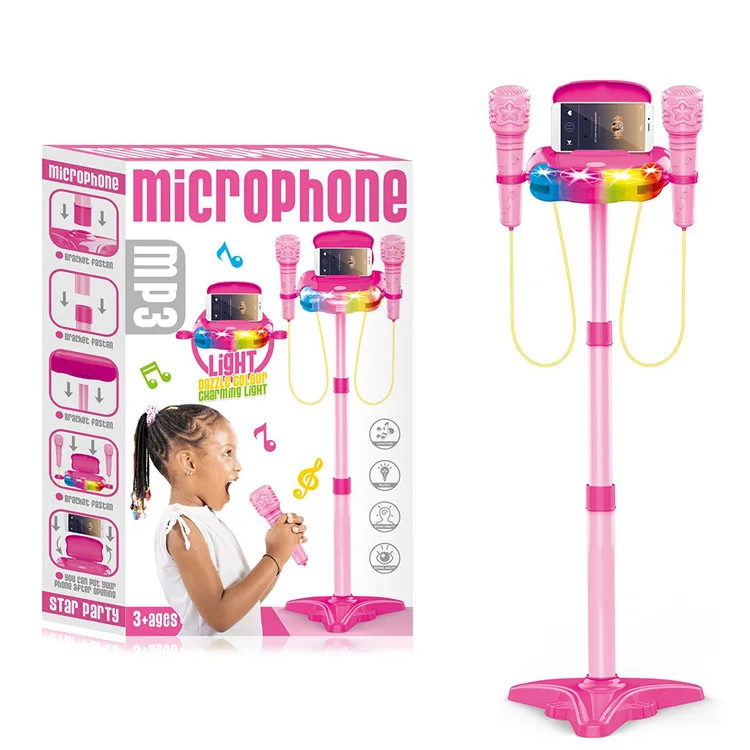 Kids Karaoke Machine Music Toys with Adjustable Stand 2 Microphones Connects Bluetooth and  Phone Microphone with Stand