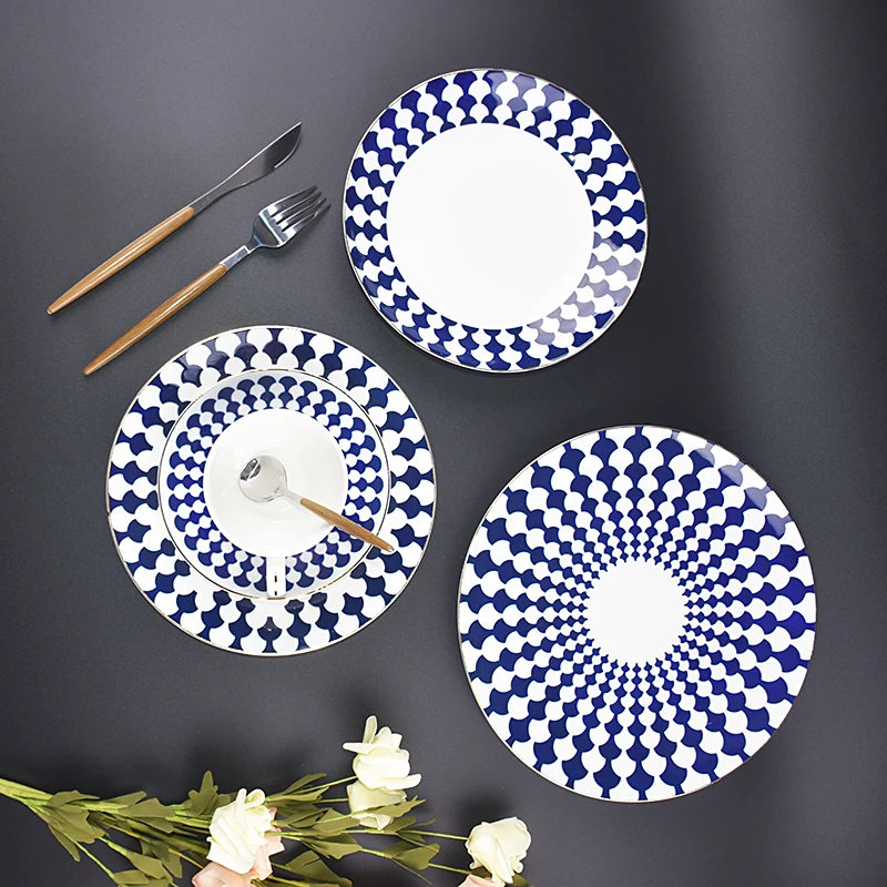 Sustainable Ceramic Plate Dish with Europe Design Style under Glazed Technique Gold Rim new bone china porcelain material