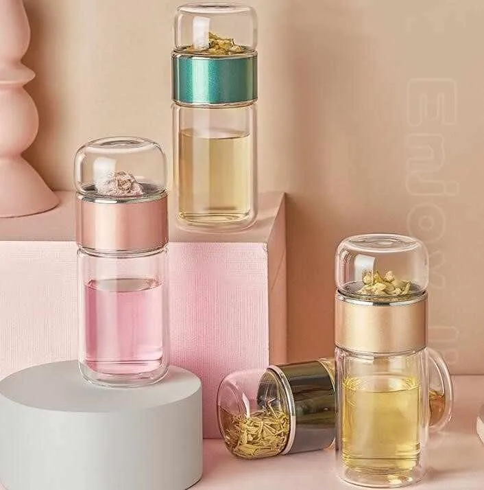 double wall glass tea separator bottle filter tea infuser bottles