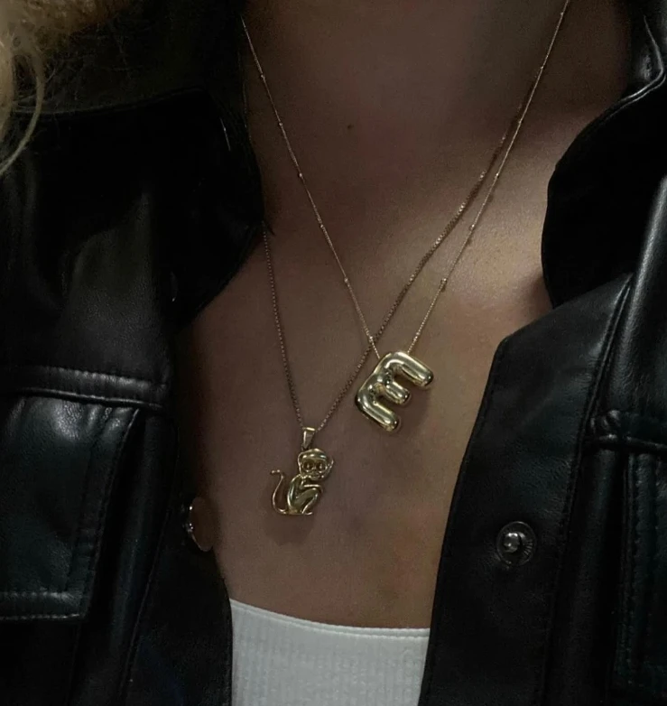 Personalized Gold Necklace Stainless Steel Bubble Balloon Puff Letter Necklace Balloon Initial Letter Pendant Necklace for Women