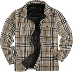 Vintage Mens Polar Fleece Flannel Shirt Jacket Fitted Plaid Heavy Lined Flannel Shirt Jacket for Men