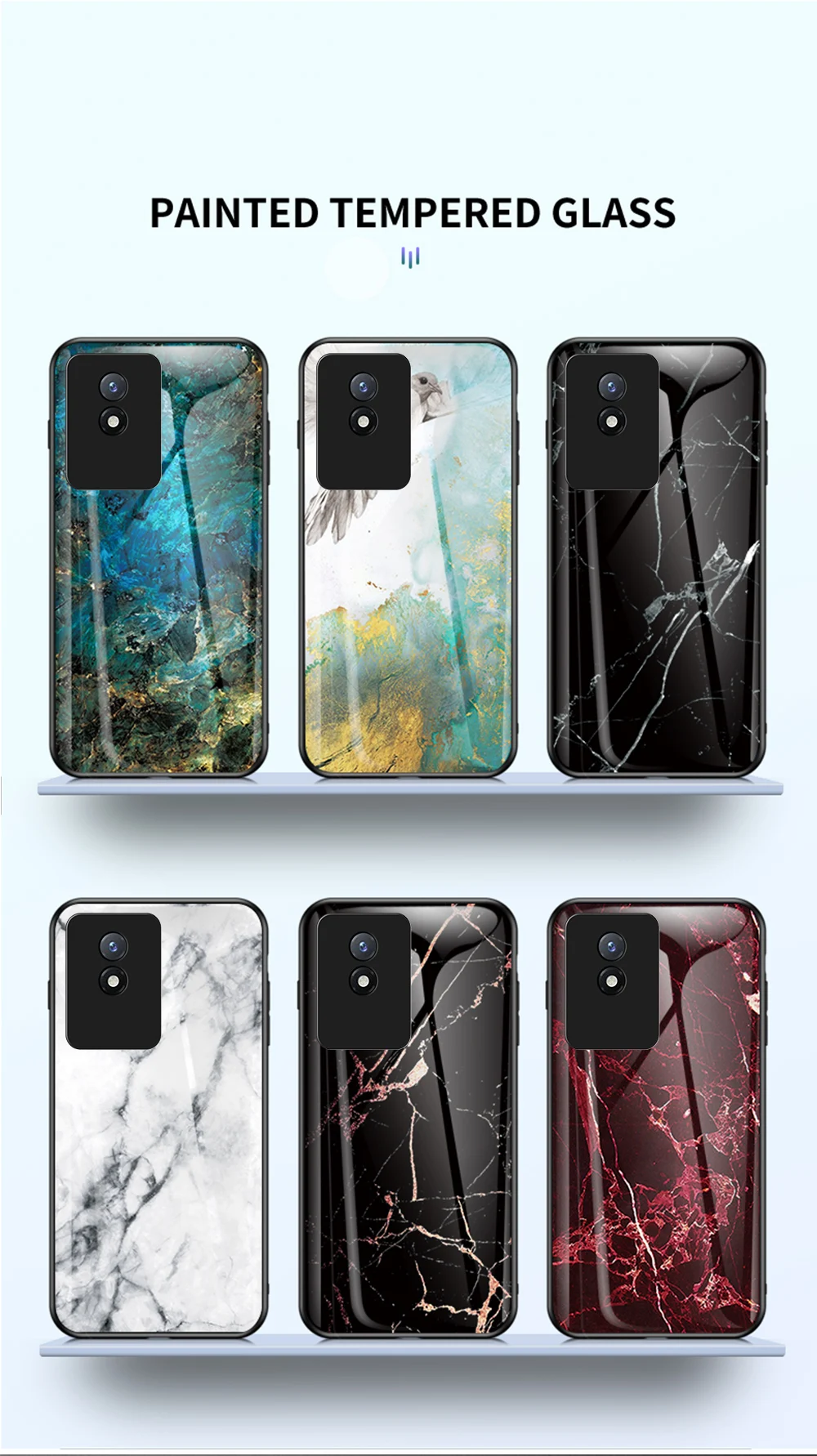Hot Sale Tempered Glass Phone Back Cover For vivo Y02 V20 SE X Note V21e X80 Pro X70 Pro iQOO 10 Marble Case