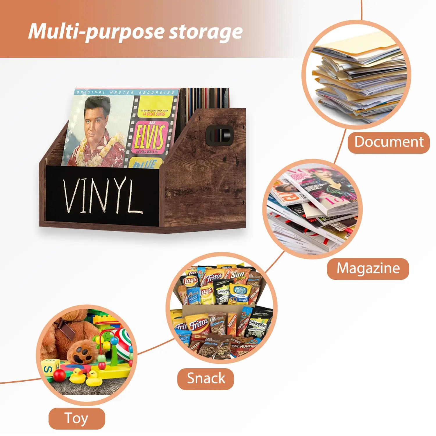 Album Storage Crate Wooden Record Holder  for Vinyl Records with Handles,Blackboard,Colored Chalk