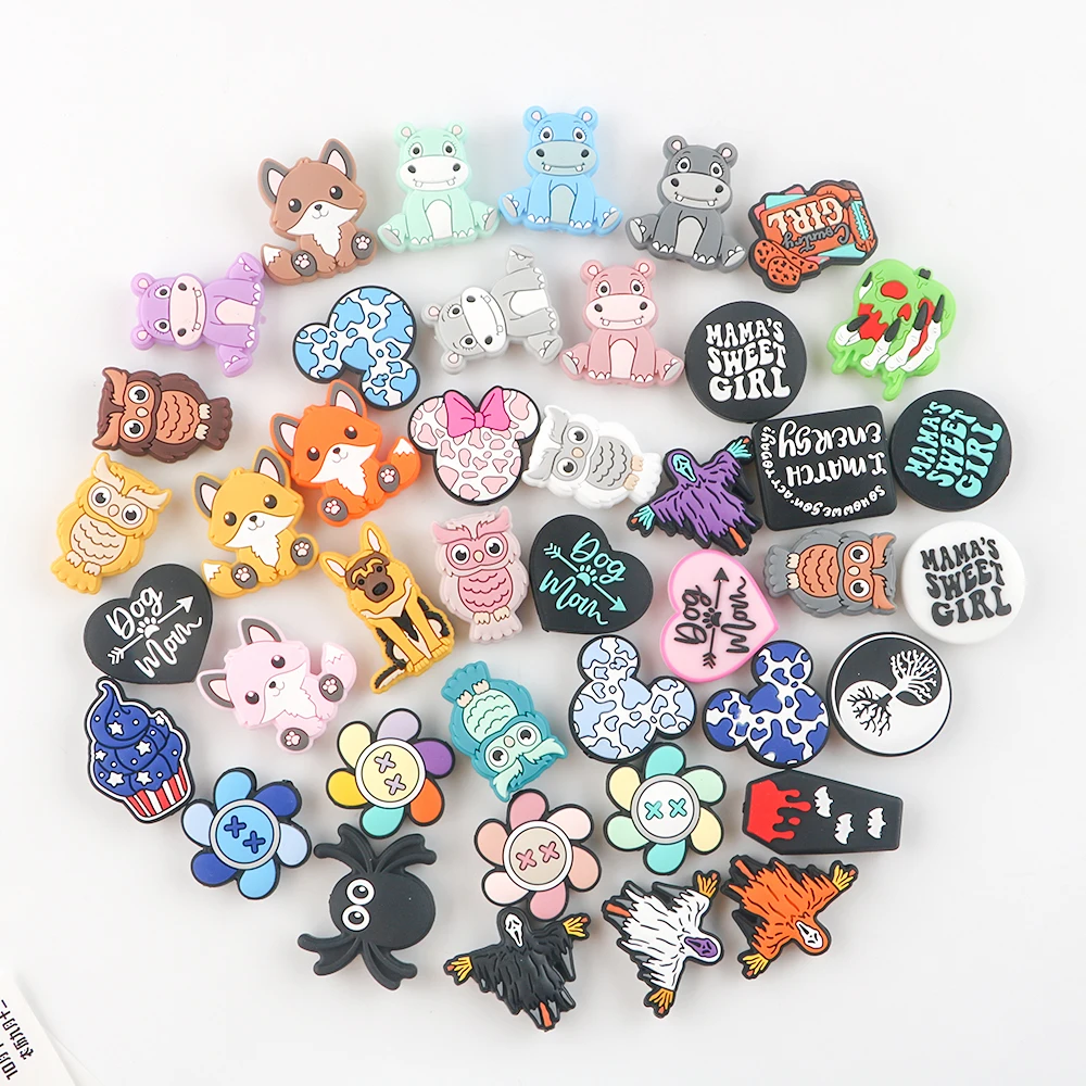 Custom BPA Free Baby Gifts Teething Toys Necklace Jewelry Bracelet Keychain Pens Accessories Cartoon Animal SIlicone Focal Beads