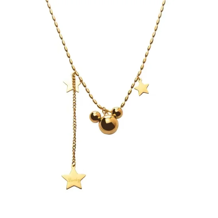 14k Gold Mickey titanium steel star Tassel Necklace female