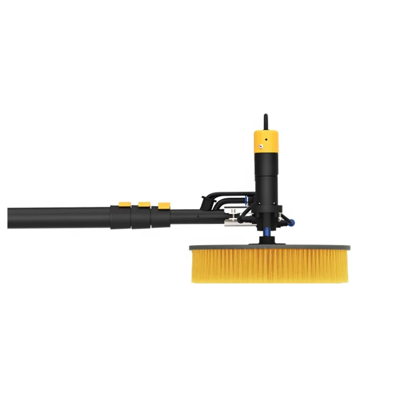 Rotating brush single head dual power solar panel cleaning brush with lithium battery pack water supply