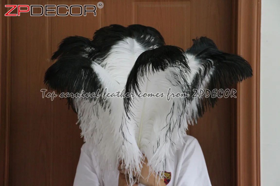 Gold Supplier ZPDECOR Wholesale 70-75 cm White Ostrich Feathers with Black Tip for Carnival Costume Headpiece