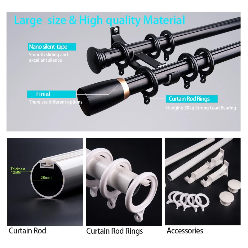 Curtain Rod Set Simple Style European Style Aluminium Curtain Track Roman Shade Rail Rome Pole For Modern Home Decoration