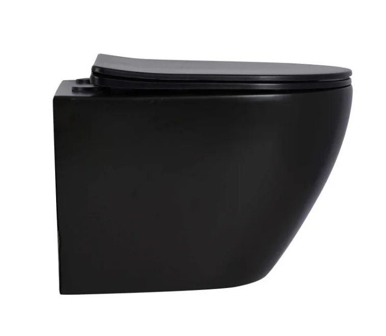 European High-grade Round Matte Black Ceramic Wall Hung Toilet Slow-close PP/UF Seat Cover WC