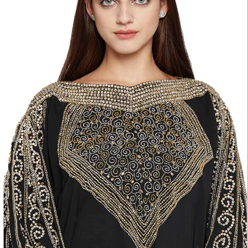 OEM ODM Farasha Long Sleeved Dress Black Long Sleeved Evening Dress Silk  Kaftan