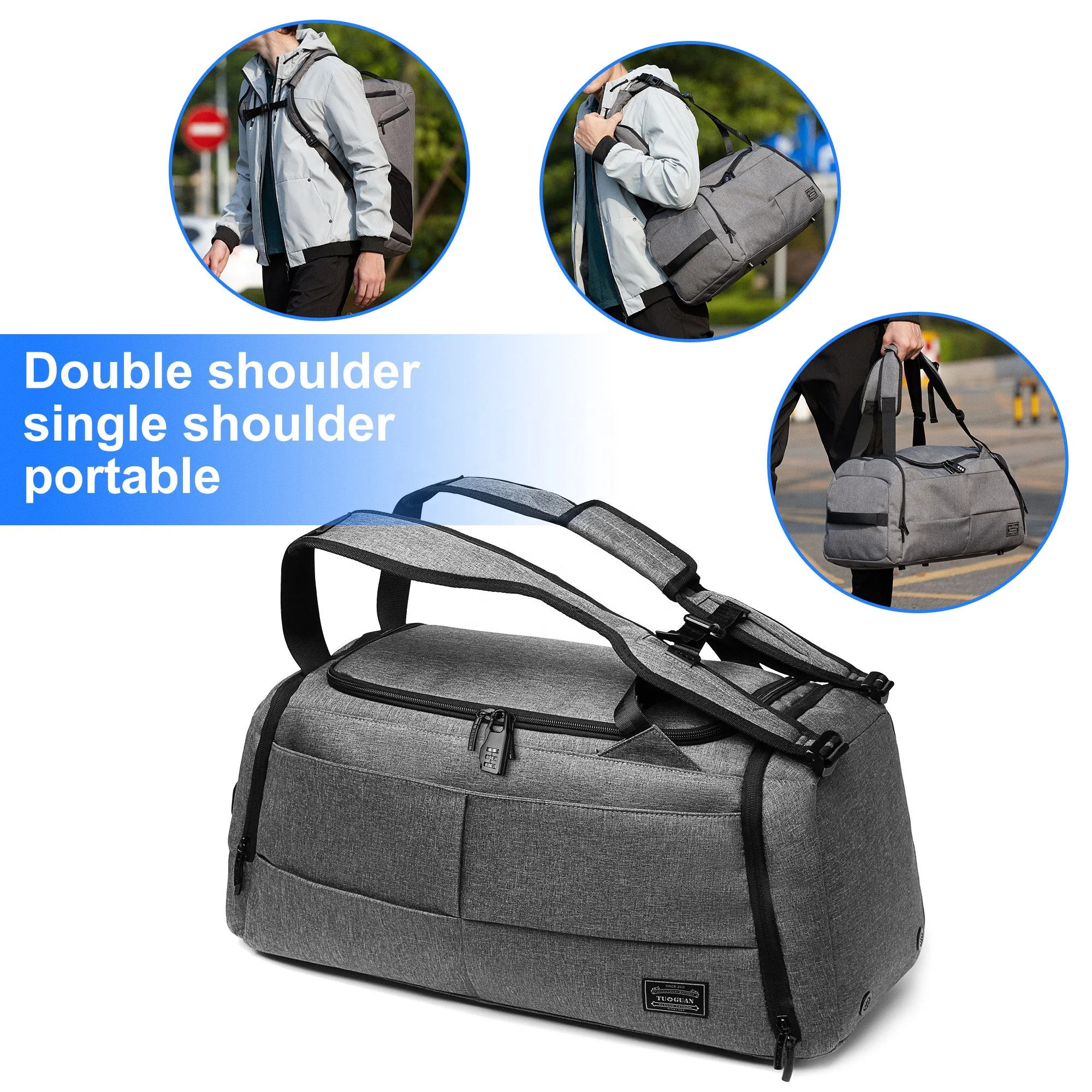 
TUGUAN weekend gym bag for sports fashion holdall with shoe compartment 