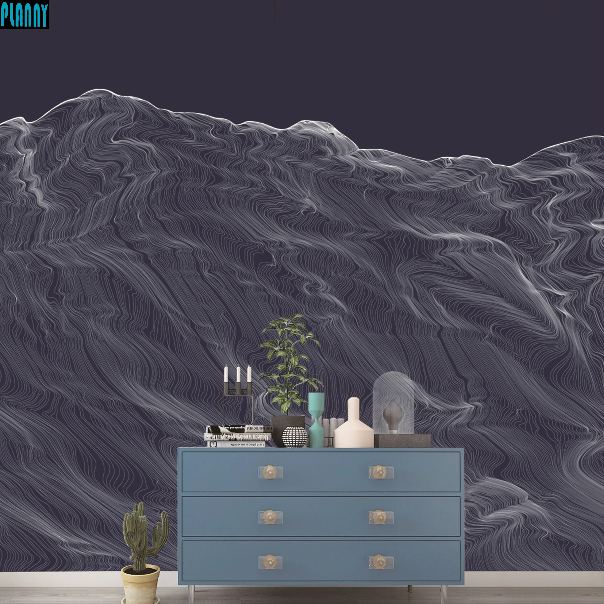 2023 New Design Chinese style wave customized mural fantasy feeling vinyl non woven wallpaper for living room office hotel