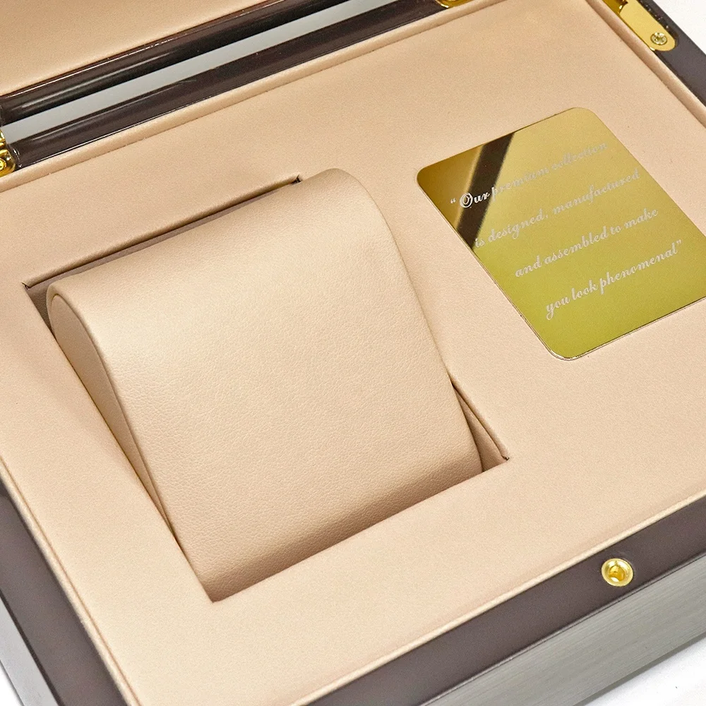 Custom High Glossy Single Wooden High end Watch Box with Pillow and Warranty card advanced