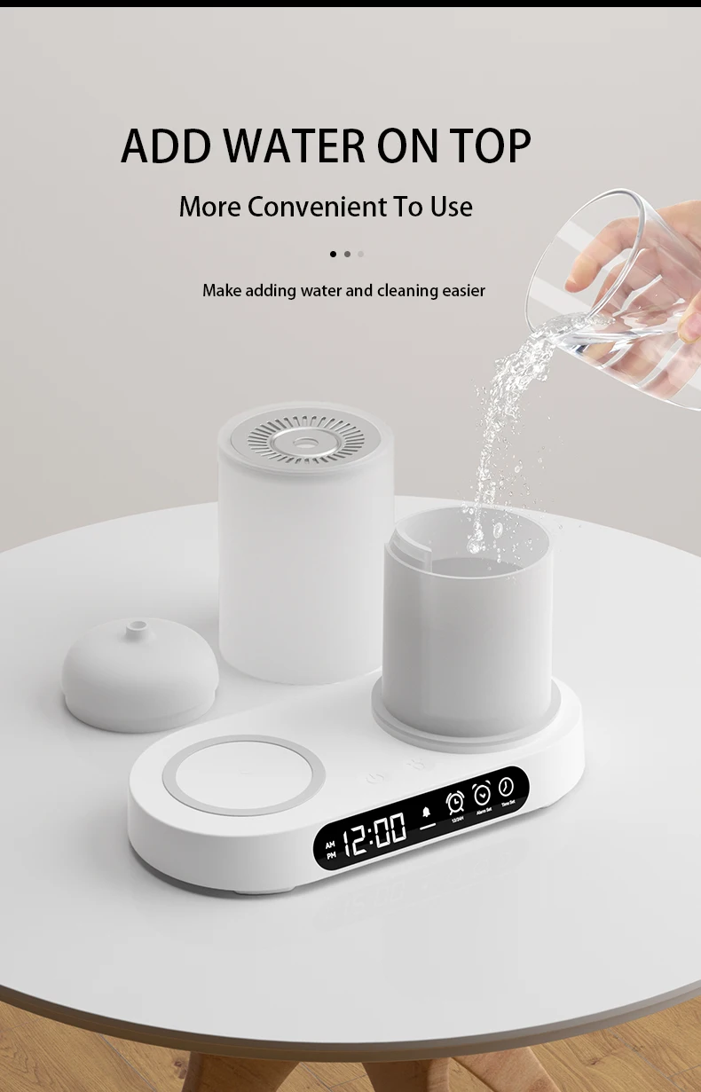 2024 New High Quality Ultrasonic Mist Humidifier Multifunction Aroma Diffusers with Music Speaker, Clock, LED Night Light