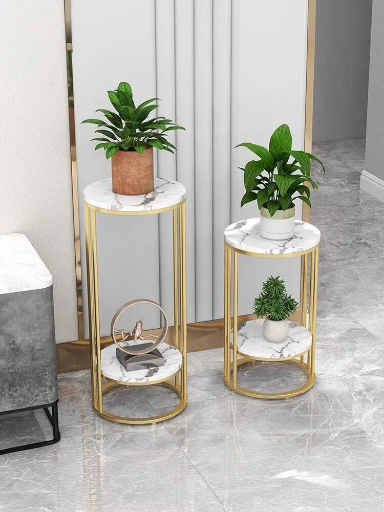 Simple Modern Home 2-Tier Storage Gold Ellipse Entryway Plant Stands Metal Side Tables