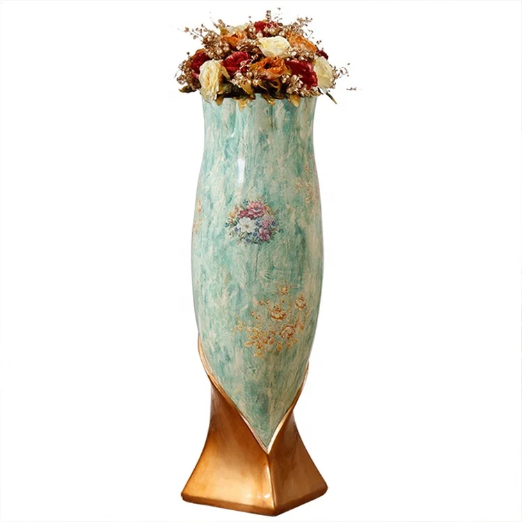 Wholesale Tall Giant Green Art Abstract Floor Flower Vase For Home Decoration
