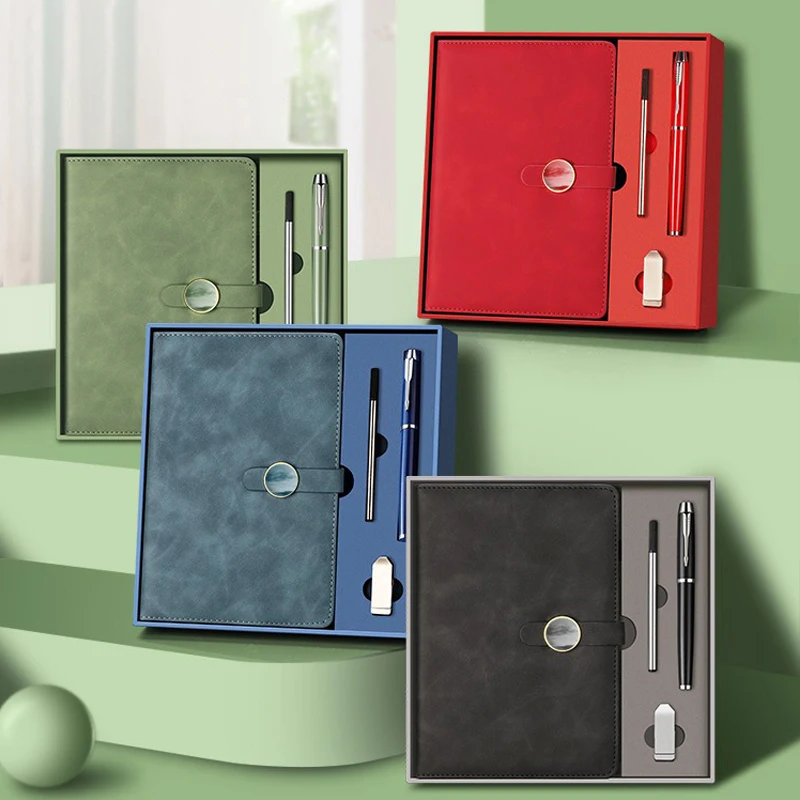 Customized A5 Leather Notebook Set Signature Pen U Disk High Appearance Level Corporate Advertising Festival Gift Box LOGO