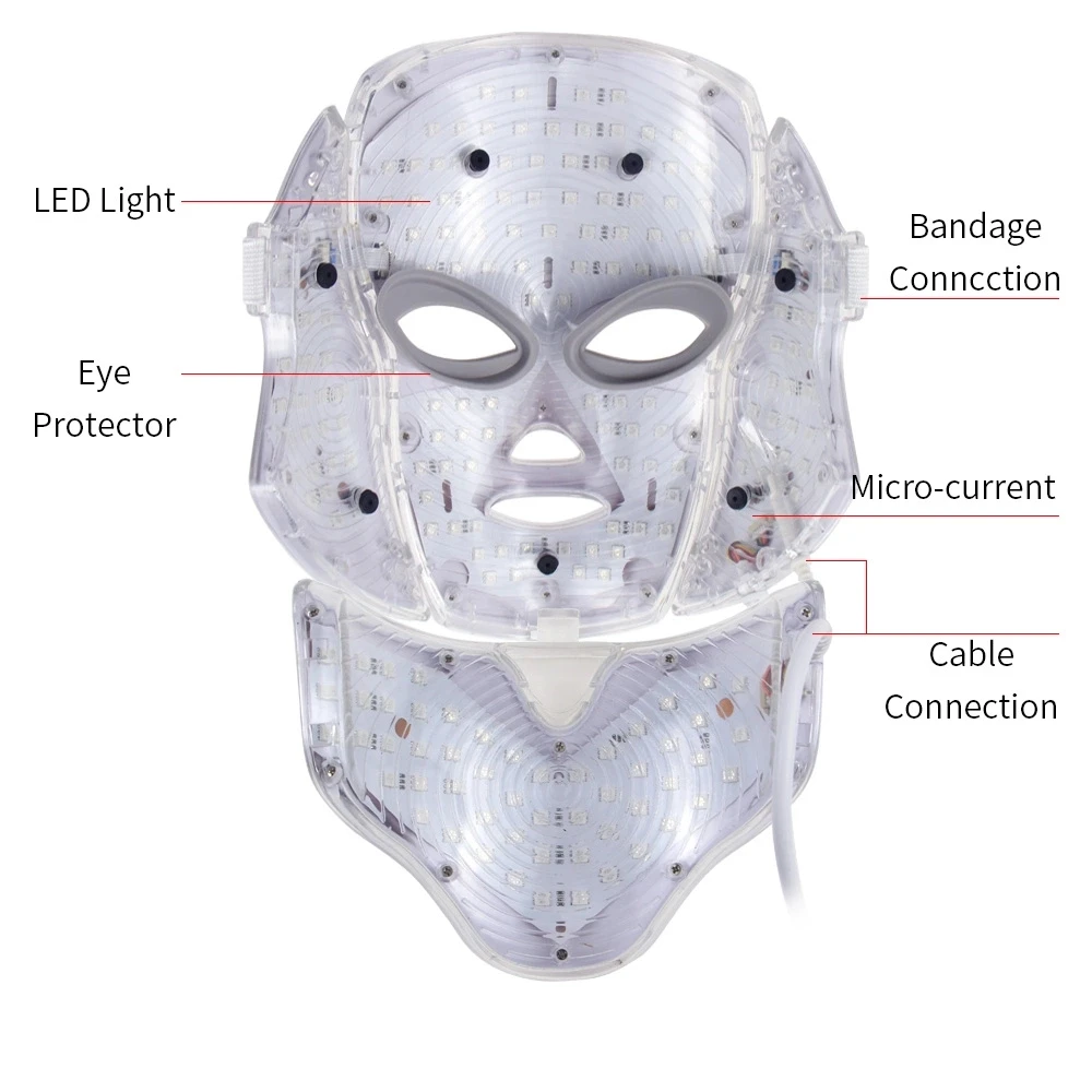 Pdt фотонный аппарат 7 цветов для красоты лица терапия светодиодная световая маска с шеей