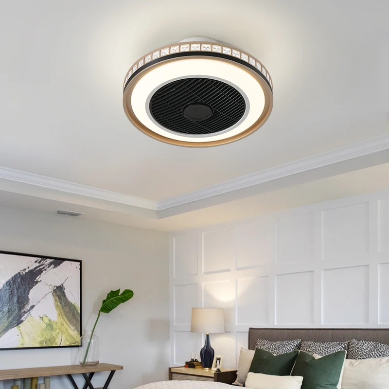 Modern Invisible Blades Fan Ceiling Light Bedroom 40cm Light with Fan with Remote Control Ceiling Light
