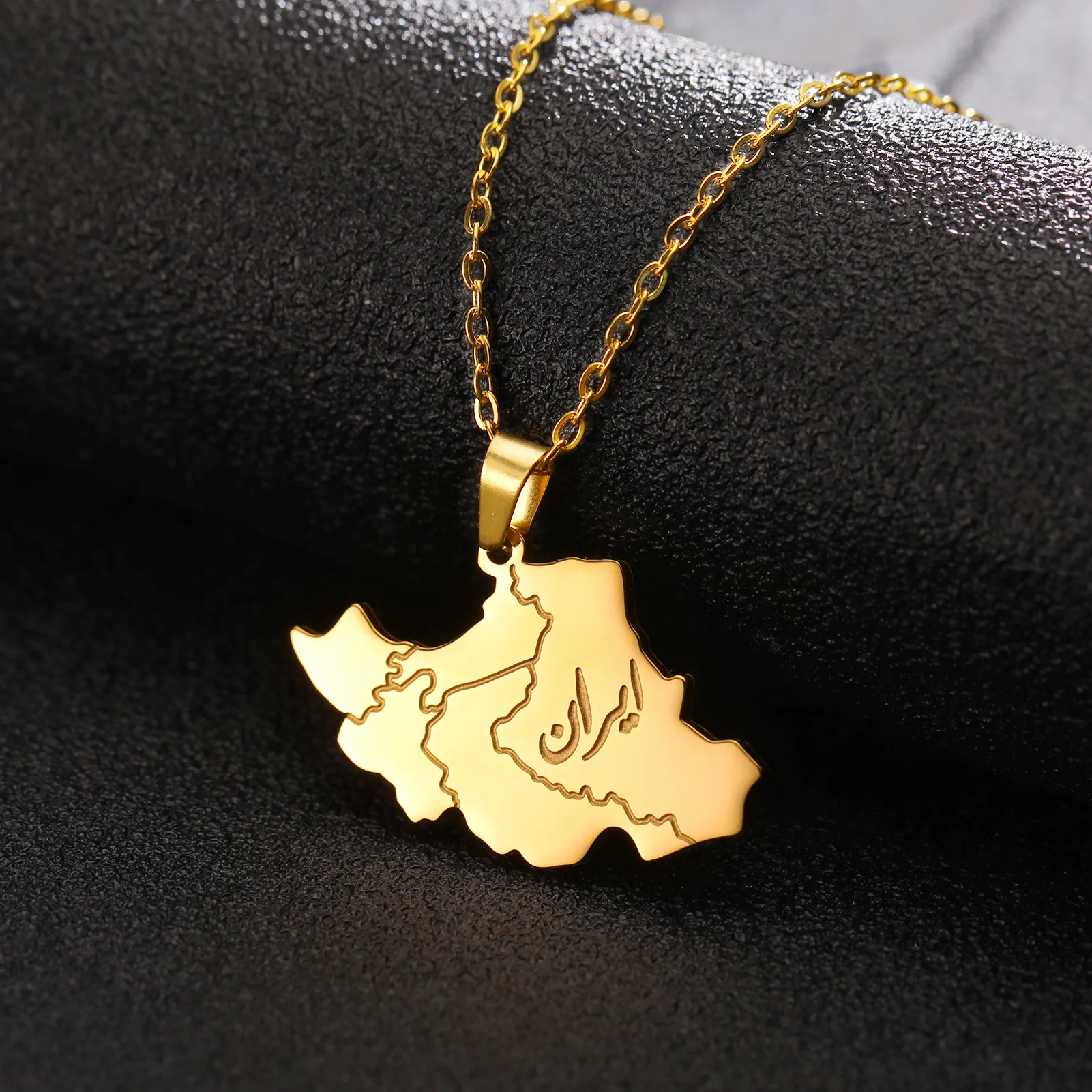 Iran Map Pendant Necklaces For Women Men Stainless Steel Gold Color Iranian Charm Chain Choker Jewelry Patriotic Gifts