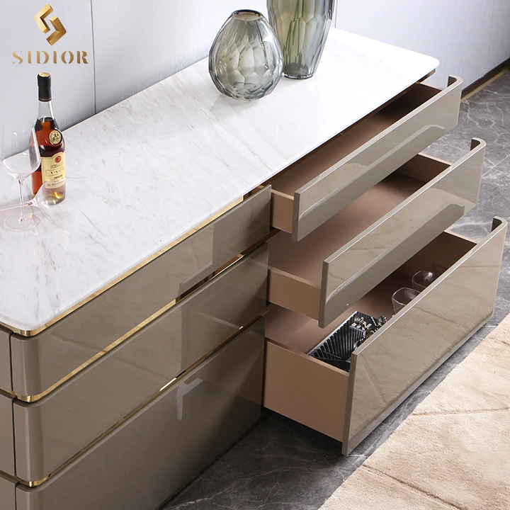 luxury modern viola marble console cabinet table  with drawer marble side cabinet console white and gold cabinet storage