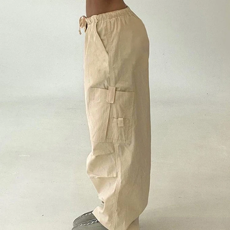 Low Waist sweatpants Trousers Vintage Street Pockets Wide Leg Joggers Pant  2022 Drawstring Baggy Y2K Cargo Pants Women