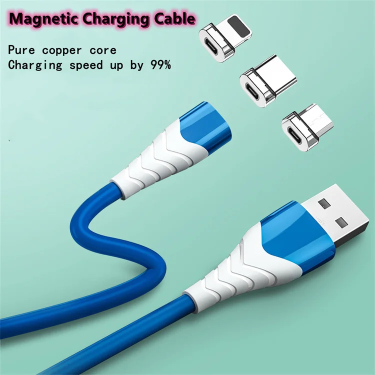 safty 3 In 1 charging cable liquid soft rubber Magnetic Cable USB cable with micro-USB type C ios plug