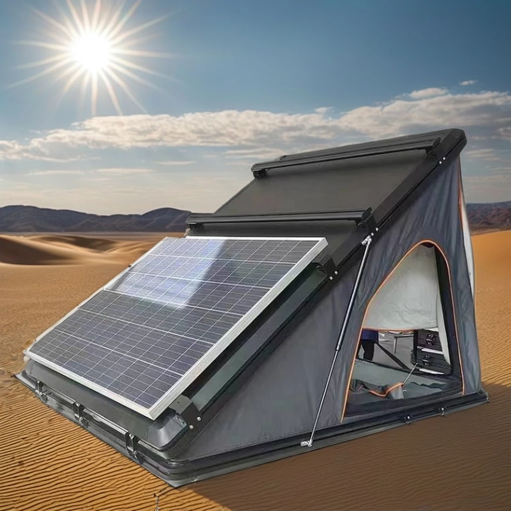 Outdoor Camping Waterproof Hard Shell Rooftop Solar Tent Land Cruise Solar Panel Clamshell Roof Top Slim Aluminium Material
