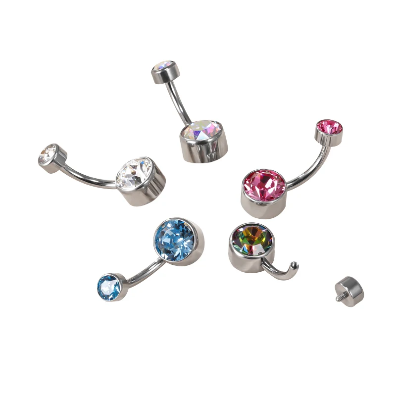 Wholesale ASTM F136 Titanium Hot High Quality Bezel Setting Opal Stone 14G Belly Button Navel Rings