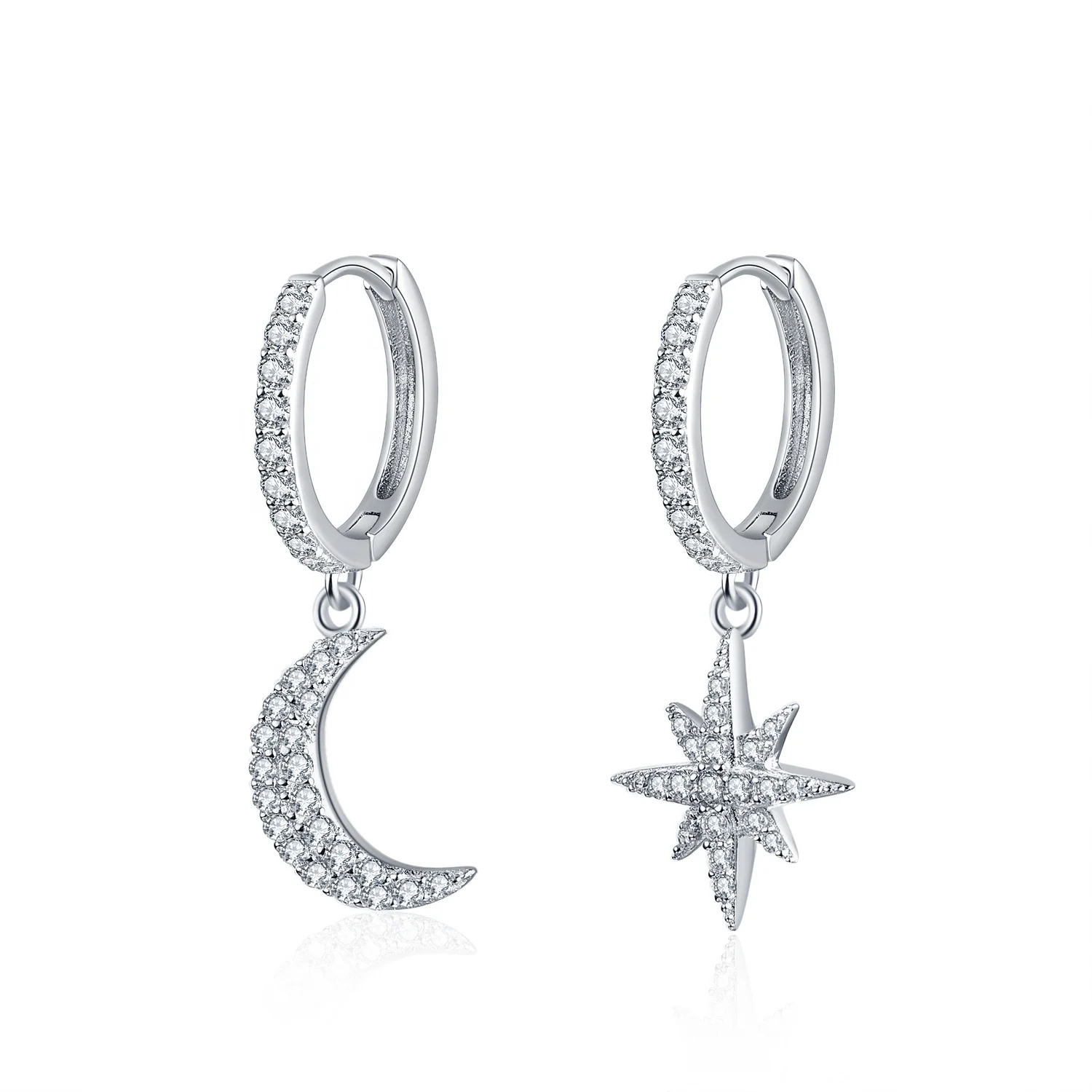 YFN Jewellery Gifts 925 Sterling Silver Star Moon Dangle Drop Earrings Cubic Zirconia Hoop Earrings
