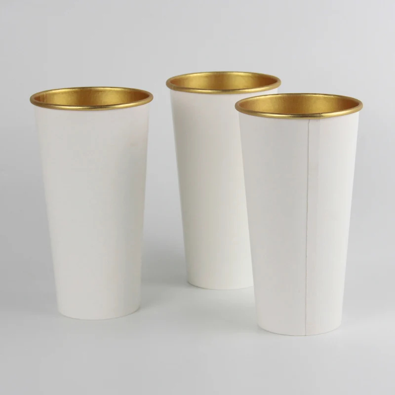 Gold Foil Inner Coated Single Wall Paper Cup Disposable Customized Paper Cup For Coffee With Lid