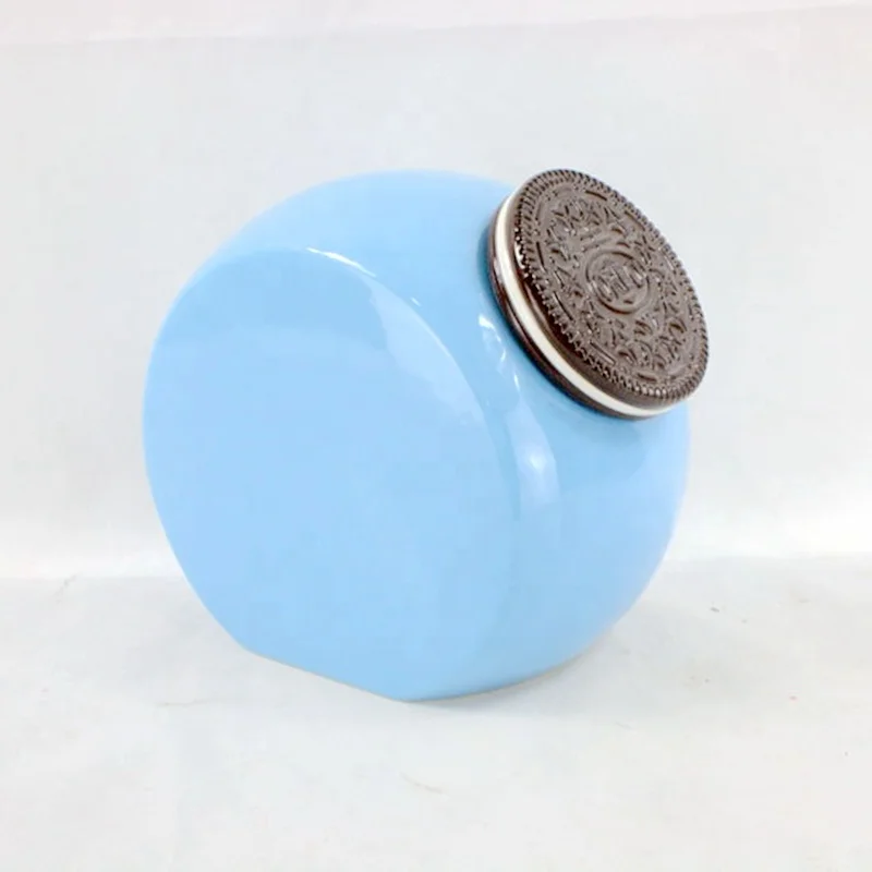 Custom Light Blue Ceramic Oreo lid cookie jar