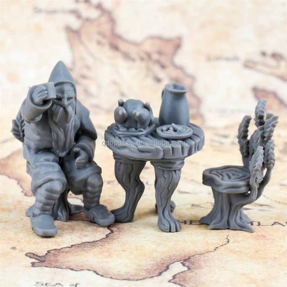 Ready to Paint DND Terrain Round Table Set Miniature For  Role Playing Games High Detailed Table And Chairs Terrain Set