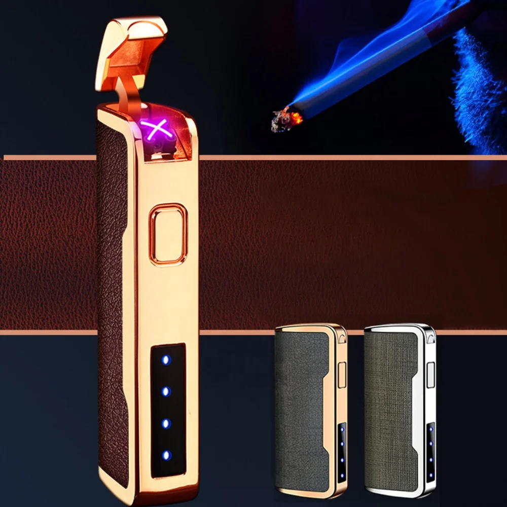Novelty Leather Electric Lighter USB Rechargeable Lighter Cool Electronic Gadgets Technology Smart Windproof Plasma ARC Ignitor