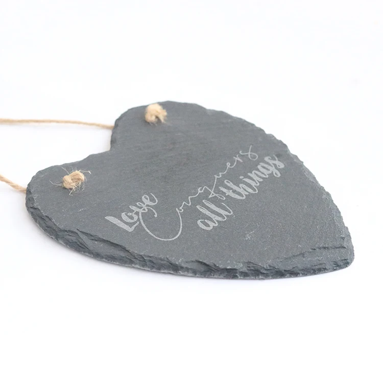 Decorative Slate with Retaining Rope as Name Plate Door Sign Slate Memo Board Heart Shape for Writing