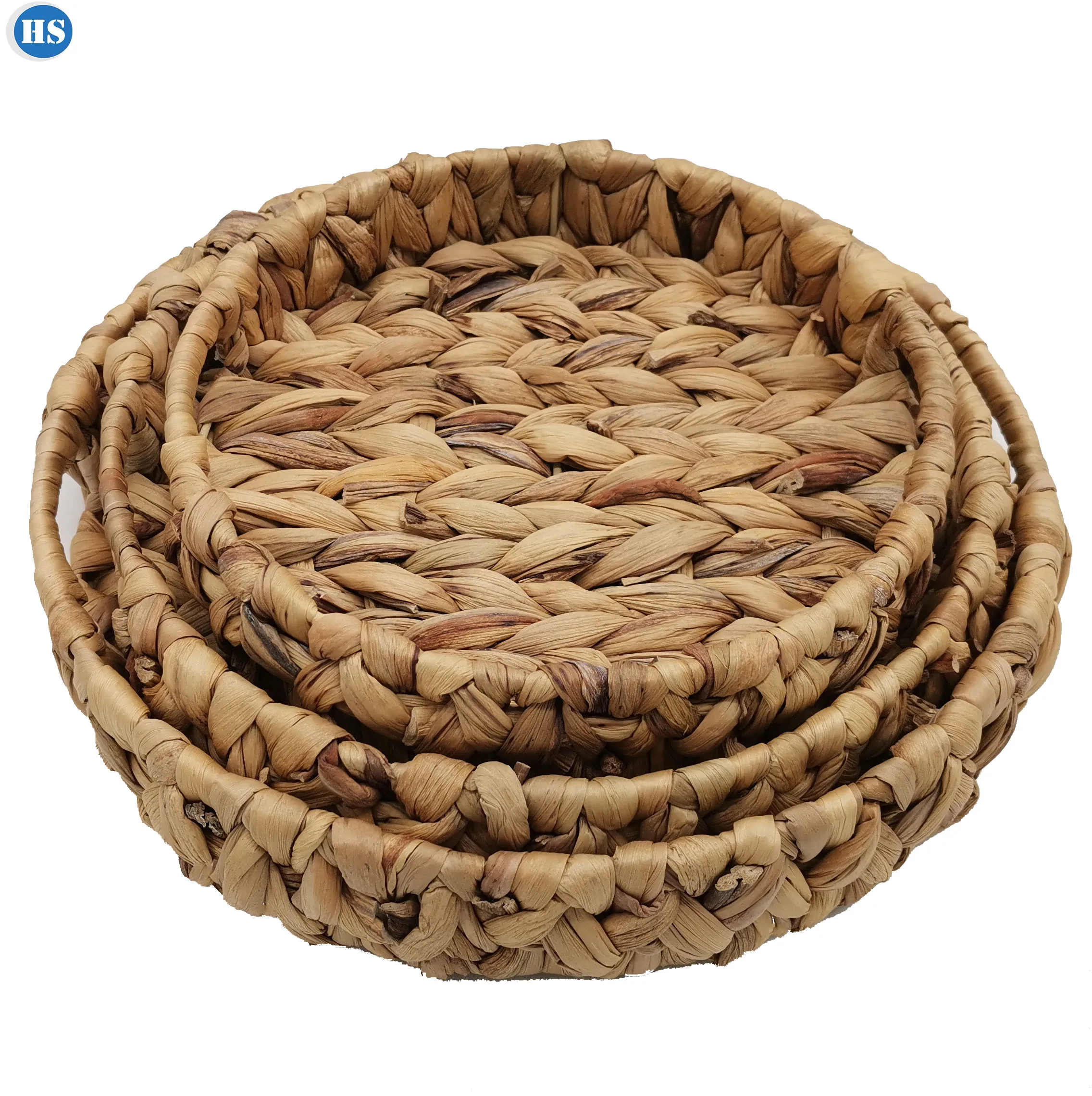 Factory Direct Handmade Rattan Straw Tray Round Table Top Storage Basket 3PCS Set