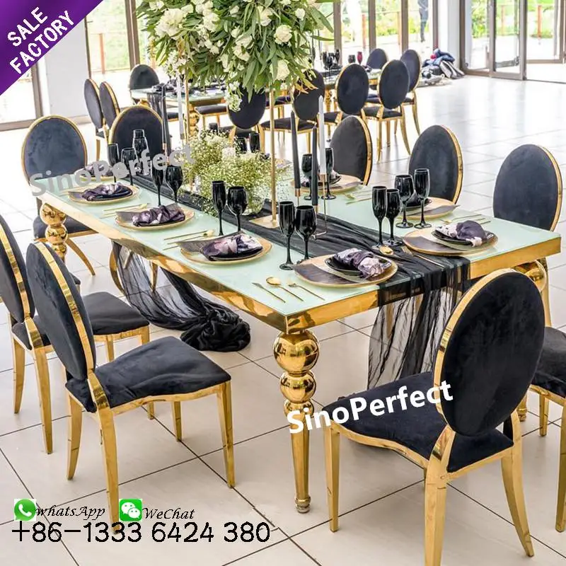 Cheap Price Hotel Stainless Steel Oval Shape Glass Golden Wedding Tables For Groom And Bride